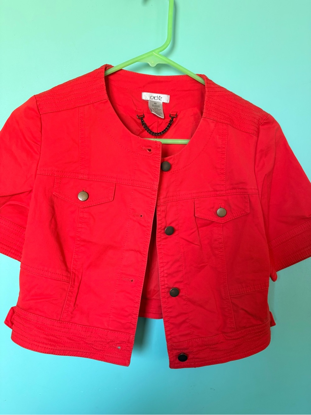 Caché Y2K Vibrant Red-Orange Cropped Short Sleeve Jacket / Blazer"